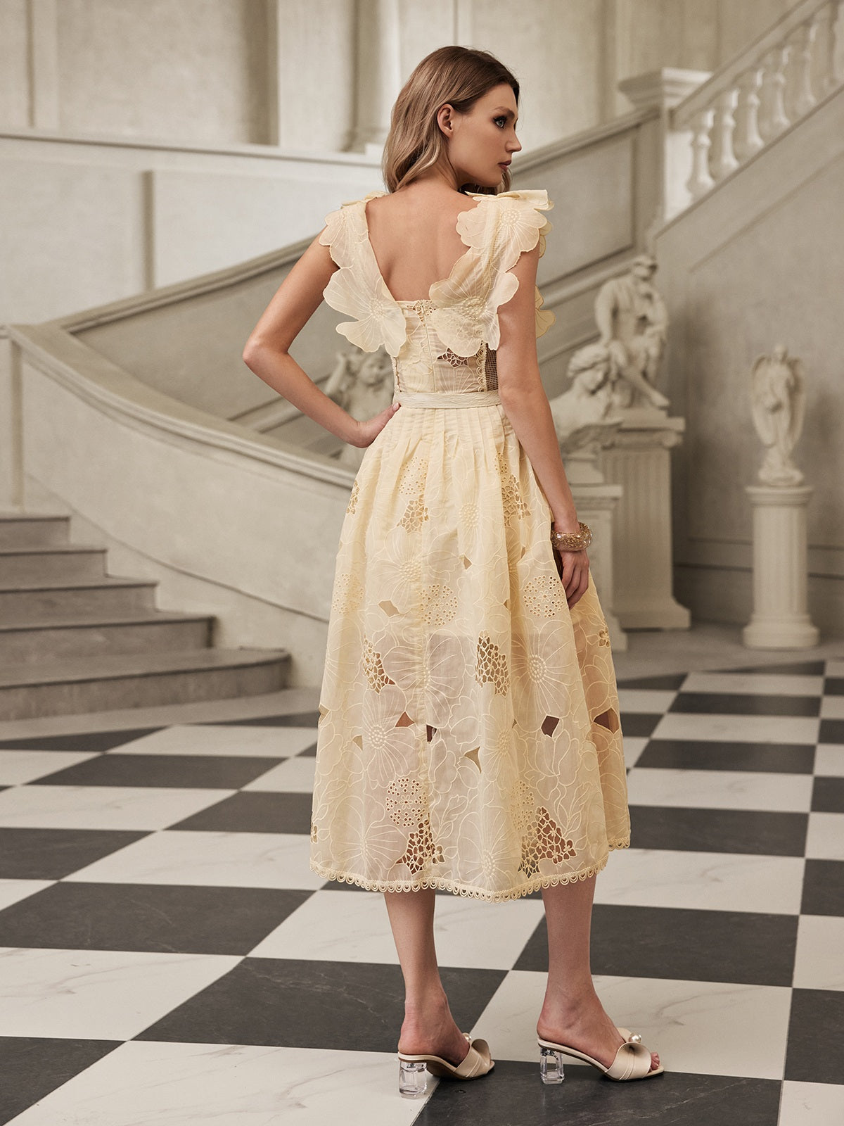 Gryon Sleeveless Floral Cutout Midi Dress