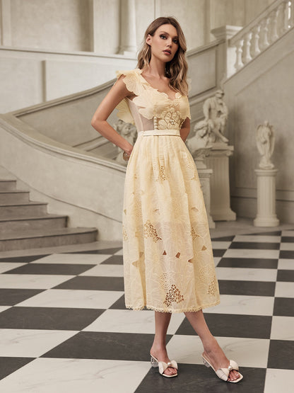 Gryon Sleeveless Floral Cutout Midi Dress