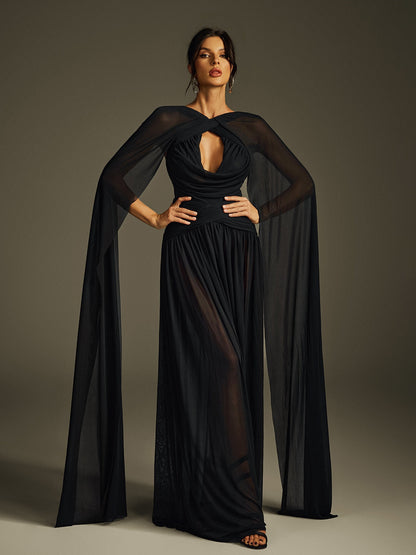 Haldris Cape Sleeve Draped Maxi Dress