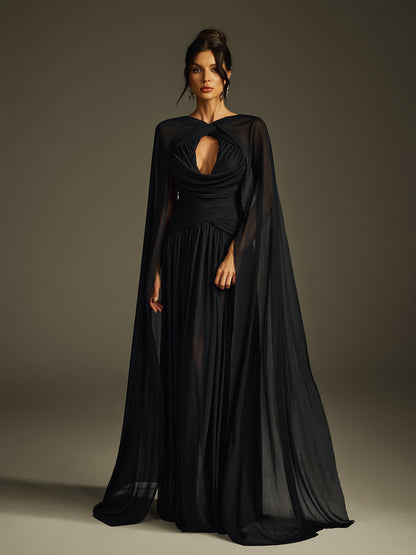 Haldris Cape Sleeve Draped Maxi Dress