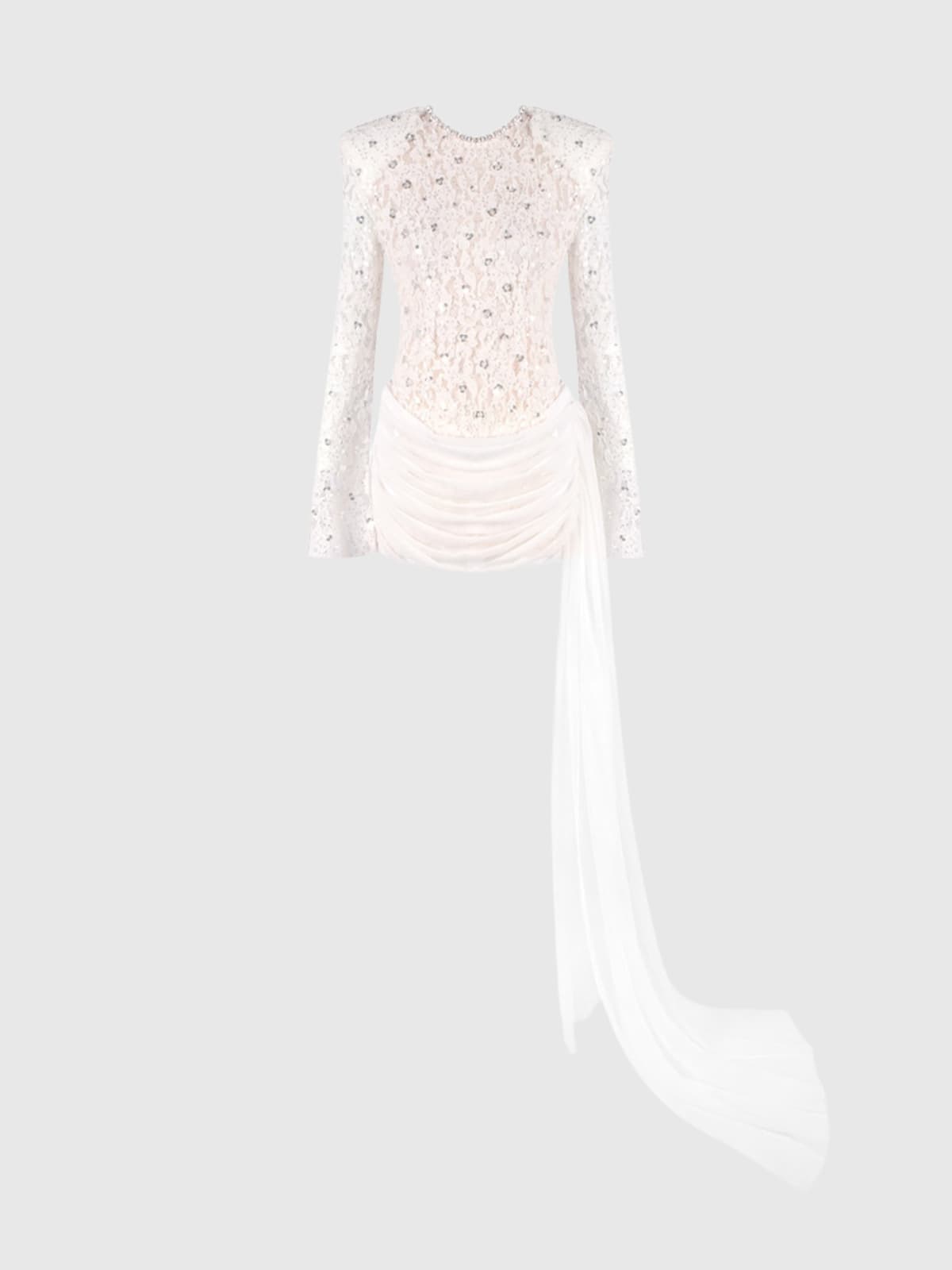 Kaatib Long Sleeve Lace Draped Mini Dress