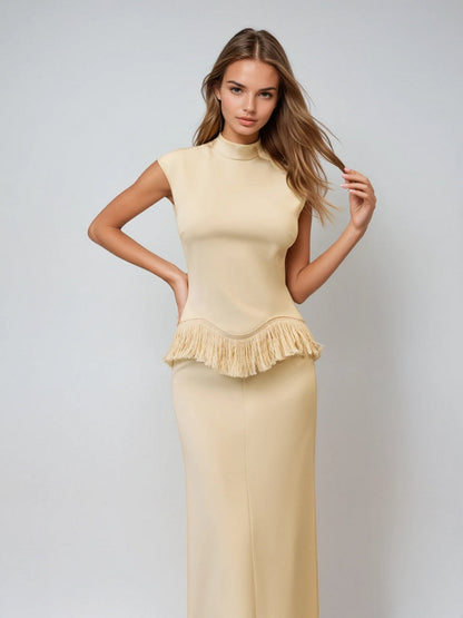 Saldrex Sleeveless Fringe Skirt Set
